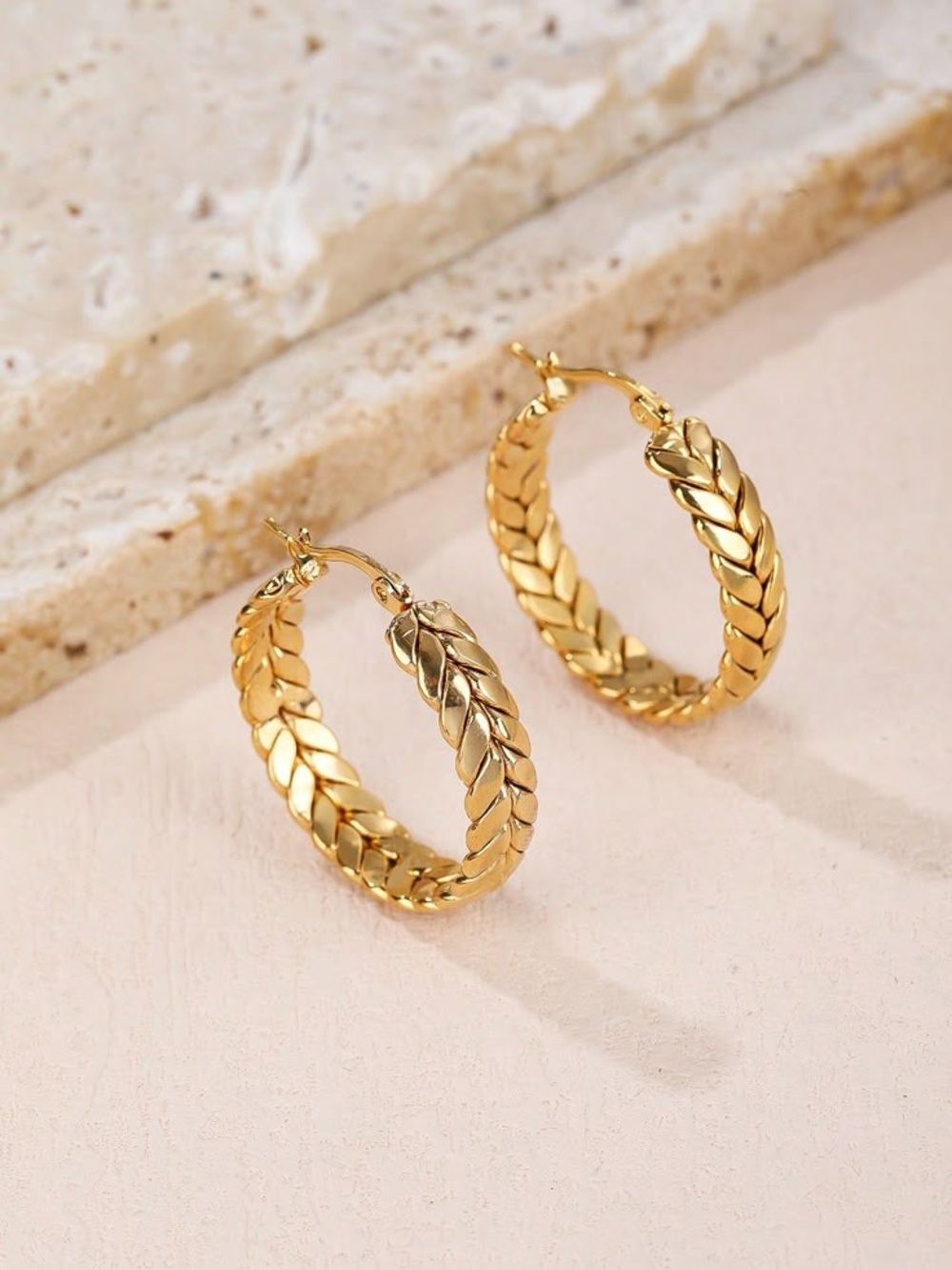 NEW Ramla Jewelry 18K Gold Plated Braided Hoop Earrings 1”